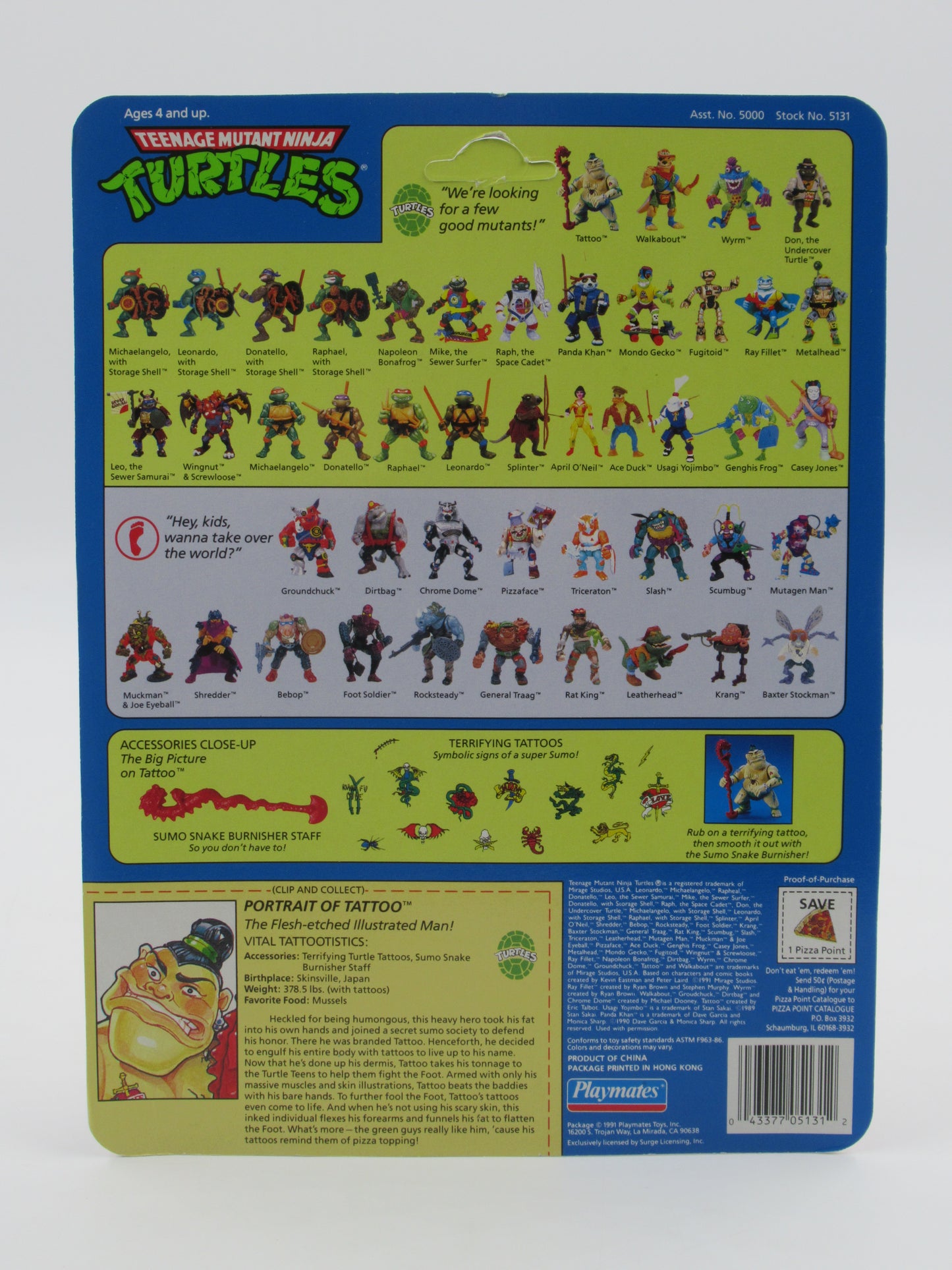 TMNT Tattoo 4.5" Figure Teenage Mutant Ninja Turtles - Playmates (1991)