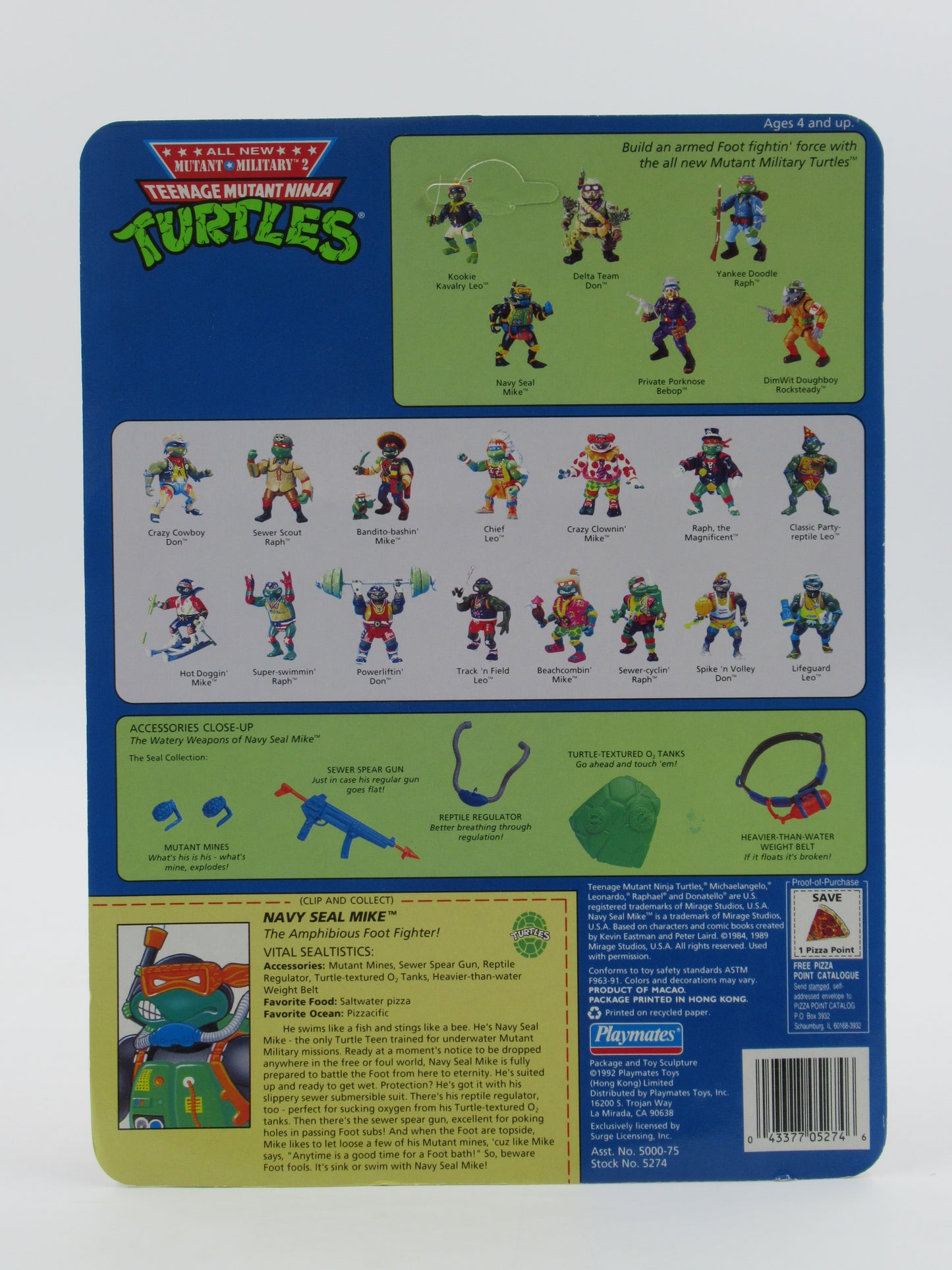 TMNT Navy Seal Mike Mutant Military II 4.5" Figure Teenage Mutant Ninja Turtles - Playmates (1992)