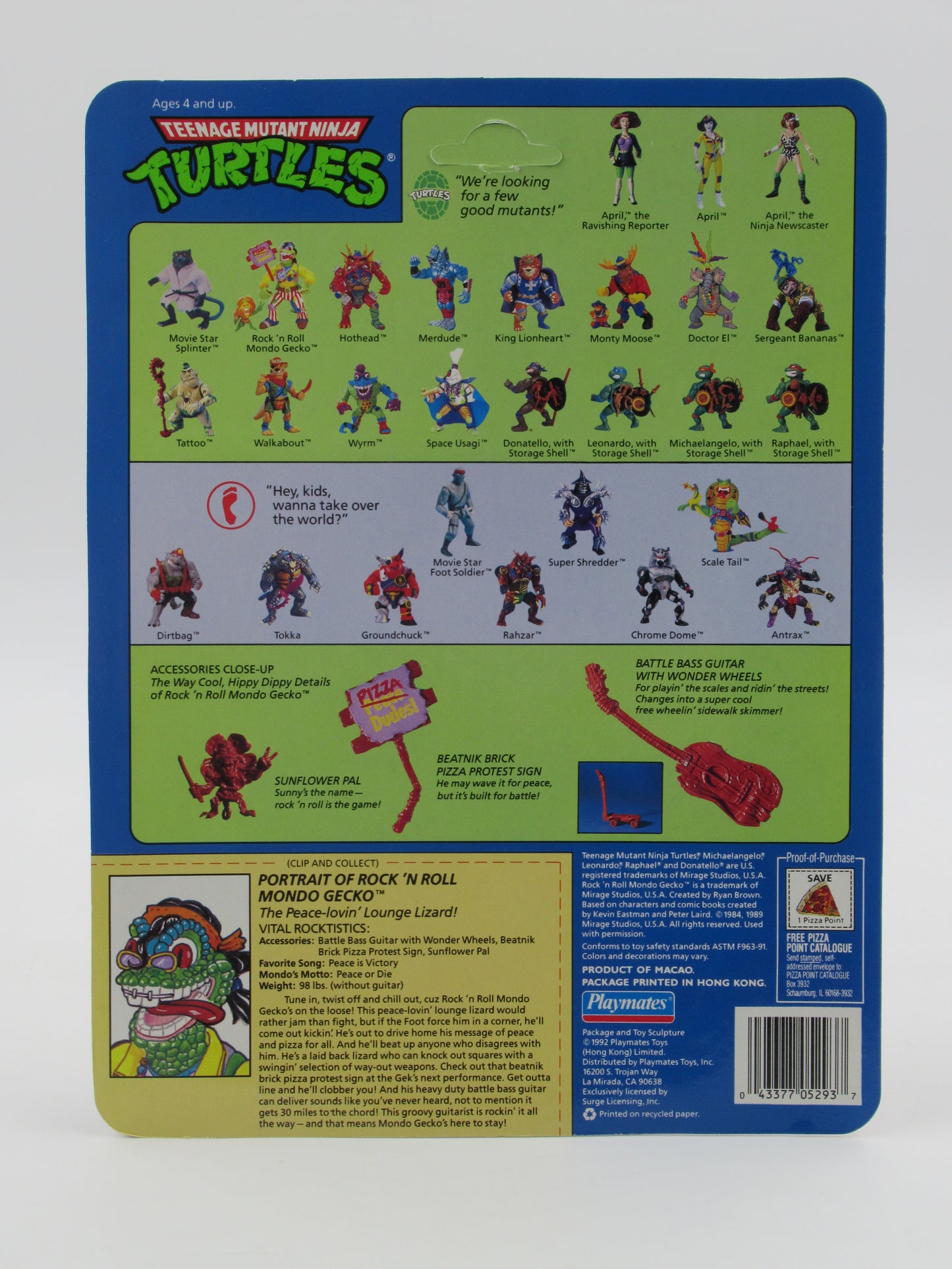 TMNT Rock N' Roll Mondo Gecko 4.5" Figure Teenage Mutant Ninja Turtles - Playmates (1992)