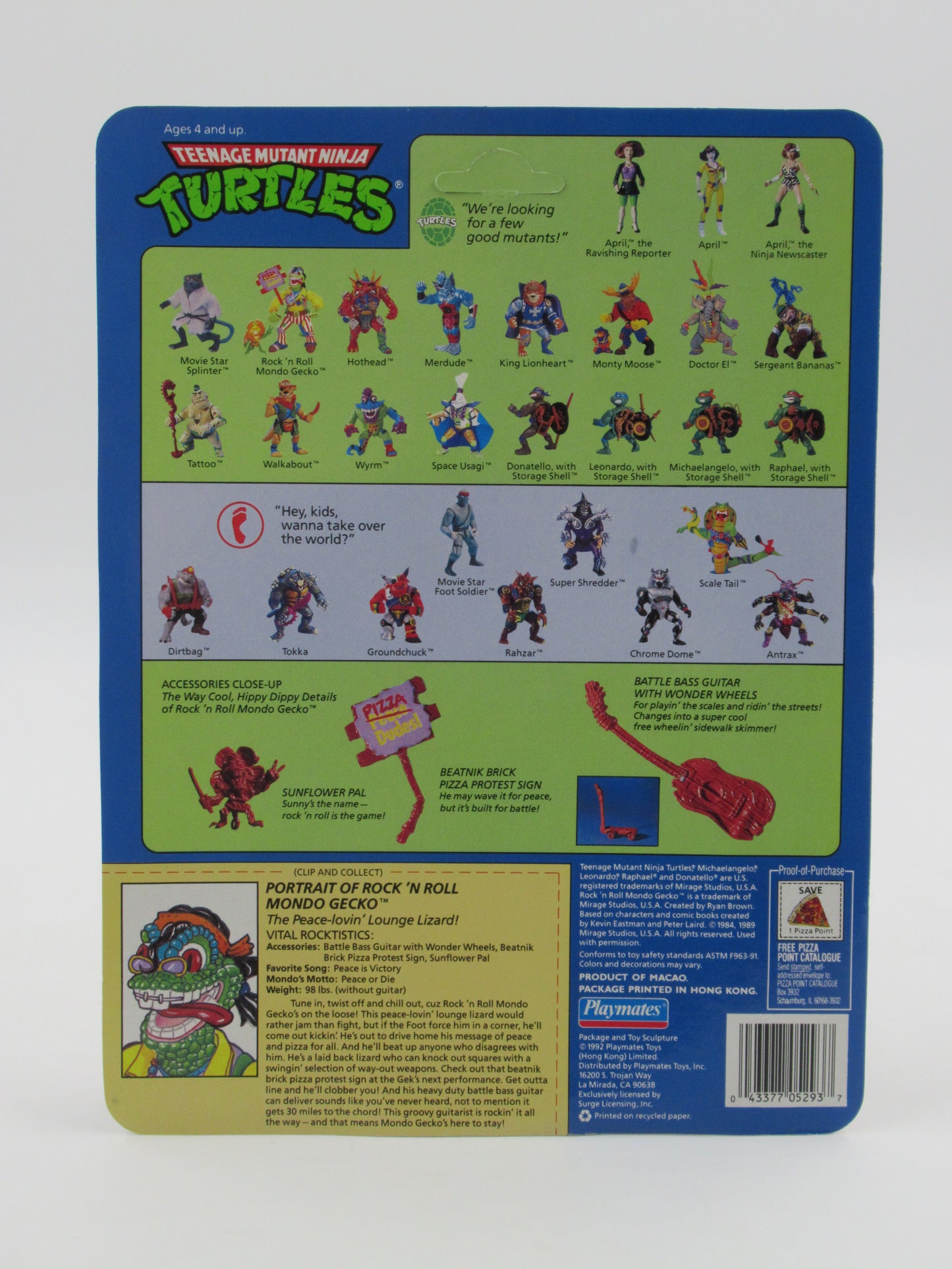 TMNT Rock N' Roll Mondo Gecko 4.5" Figure Teenage Mutant Ninja Turtles - Playmates (1992)