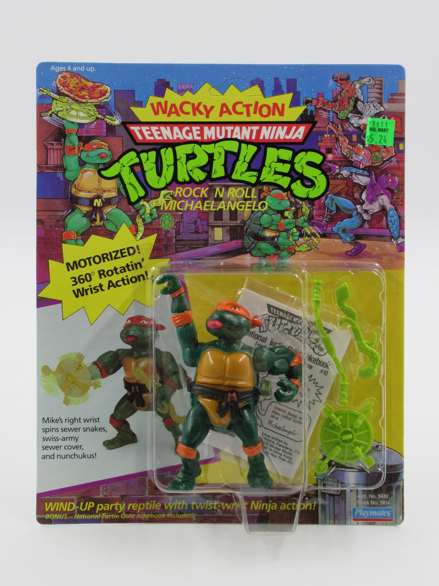 TMNT Rock N Roll Michaelangelo Wacky Action 4.5" Figure Teenage Mutant Ninja Turtles - Playmates (1989)