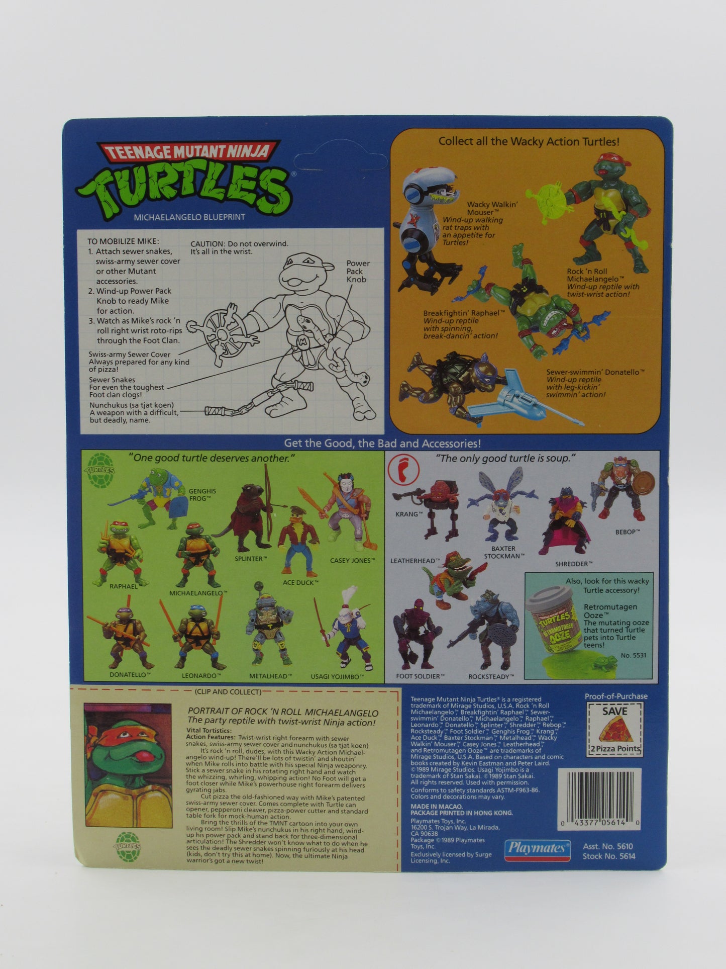 TMNT Rock N Roll Michaelangelo Wacky Action 4.5" Figure Teenage Mutant Ninja Turtles - Playmates (1989)