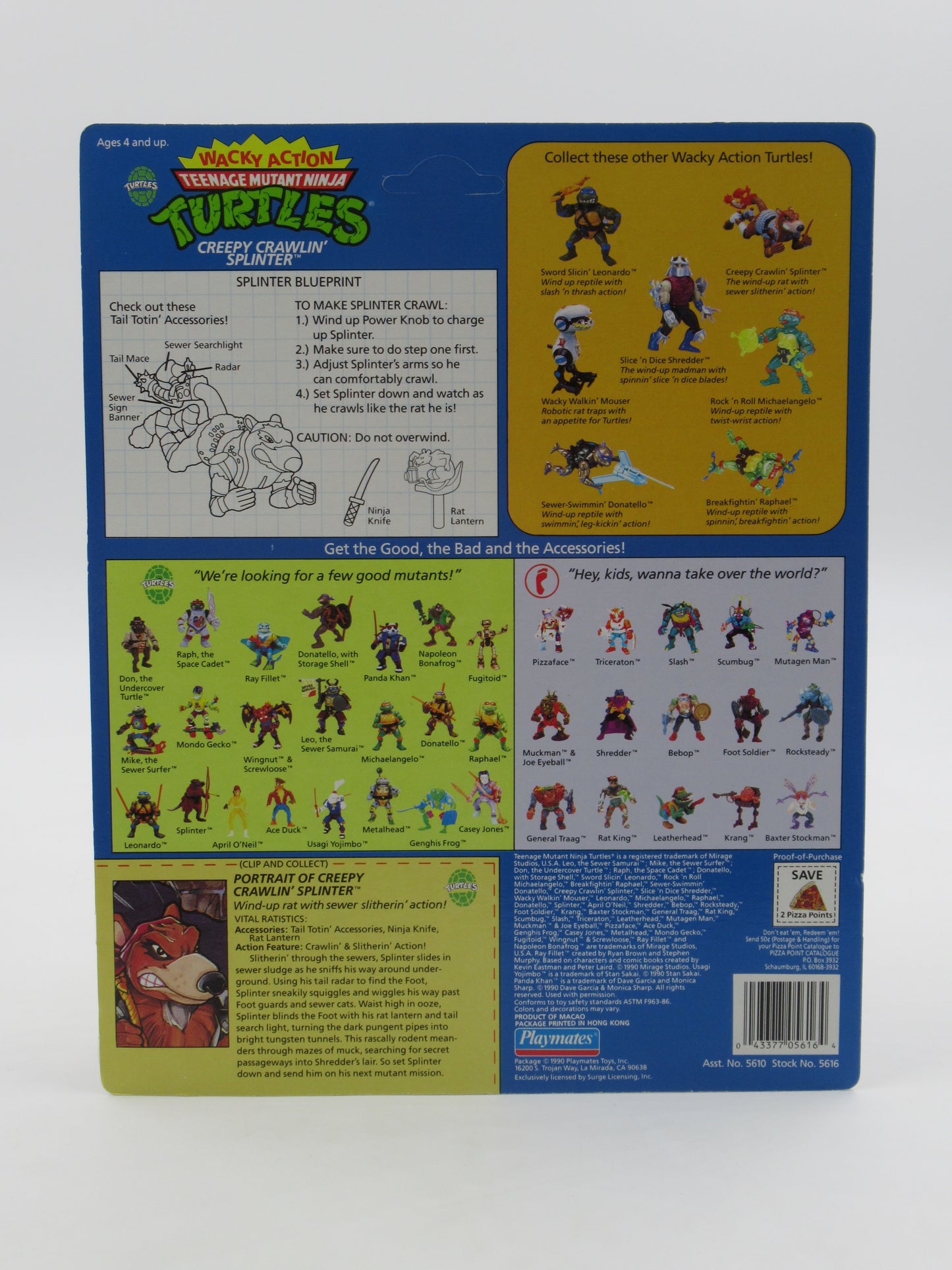 TMNT Creepy Crawlin' Splinter Wacky Action 4.5" Figure Teenage Mutant Ninja Turtles - Playmates (1990)