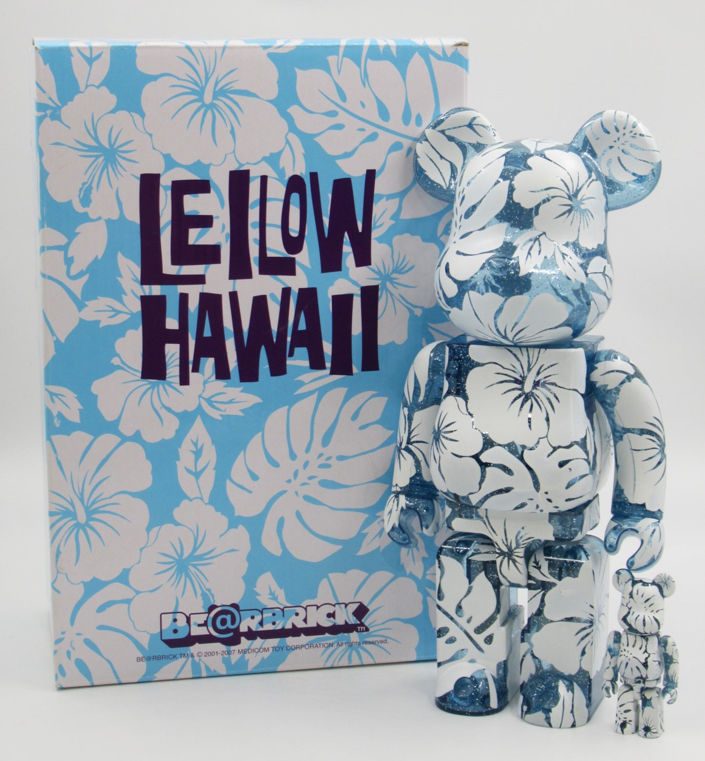 BEARBRICK Leilow Hawaii 400% & 100% Figure Set - Medicom Toy (2007) Blue Art Toy