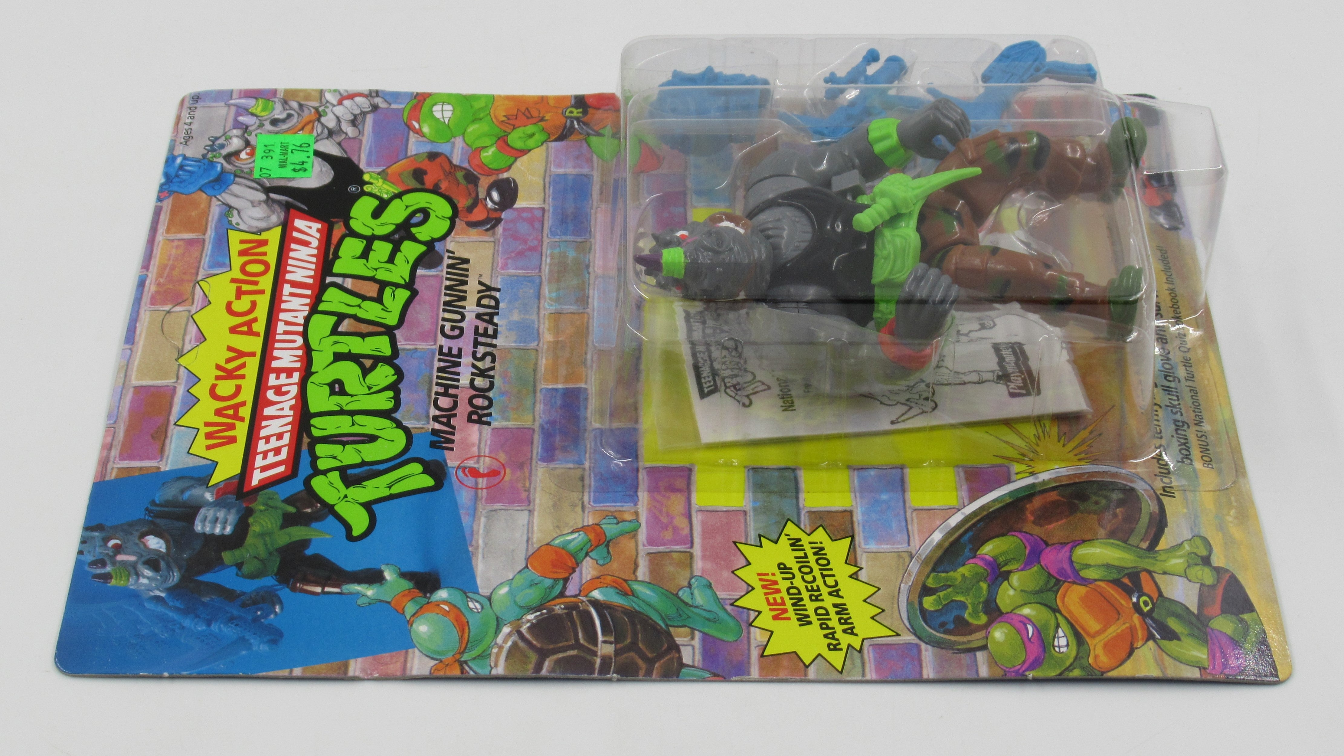 Teenage Mutant Ninja Turtles Machine Gunnin' Rocksteady Wacky Action 4.5" Figure TMNTs - Playmates (1991)