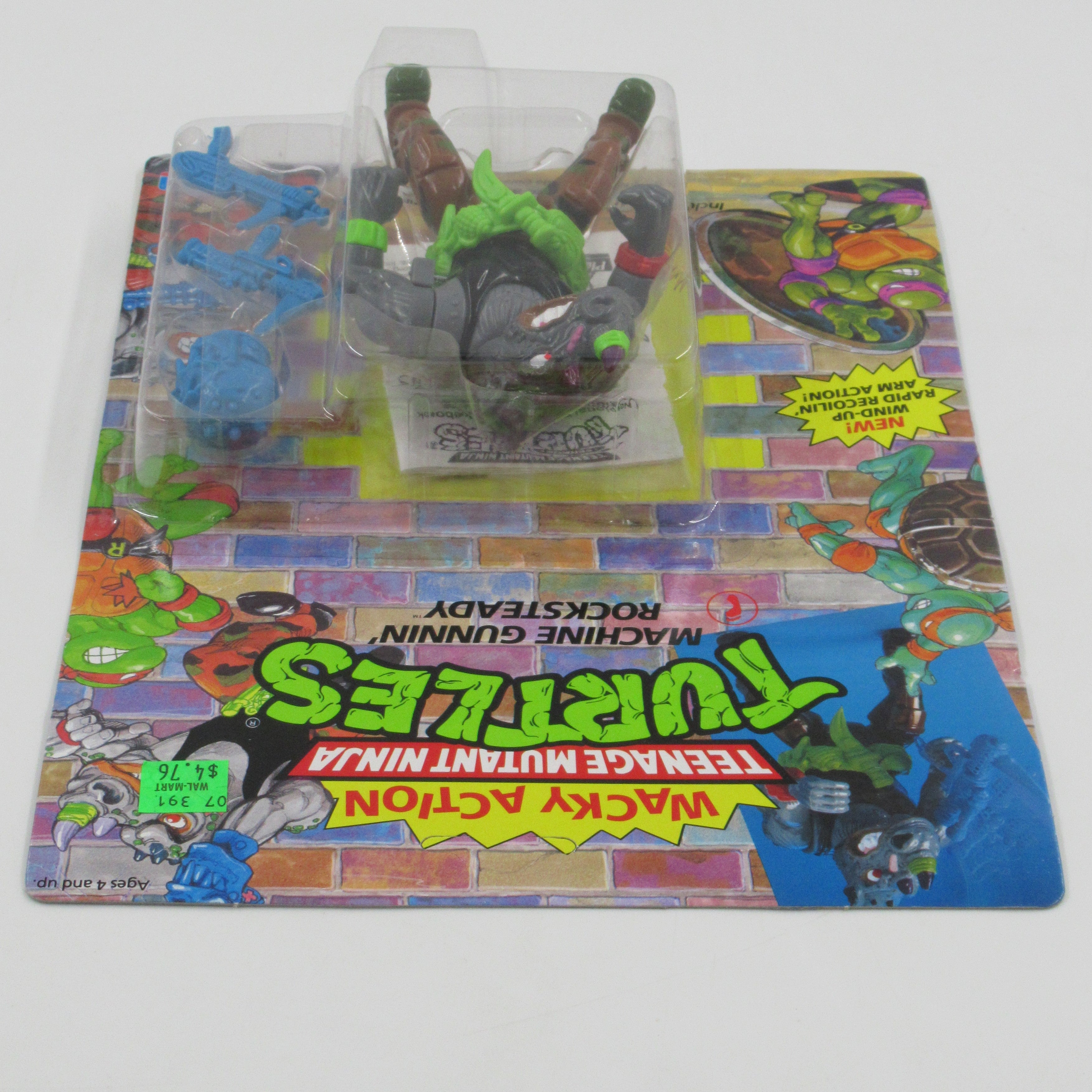 Teenage Mutant Ninja Turtles Machine Gunnin' Rocksteady Wacky Action 4.5" Figure TMNTs - Playmates (1991)