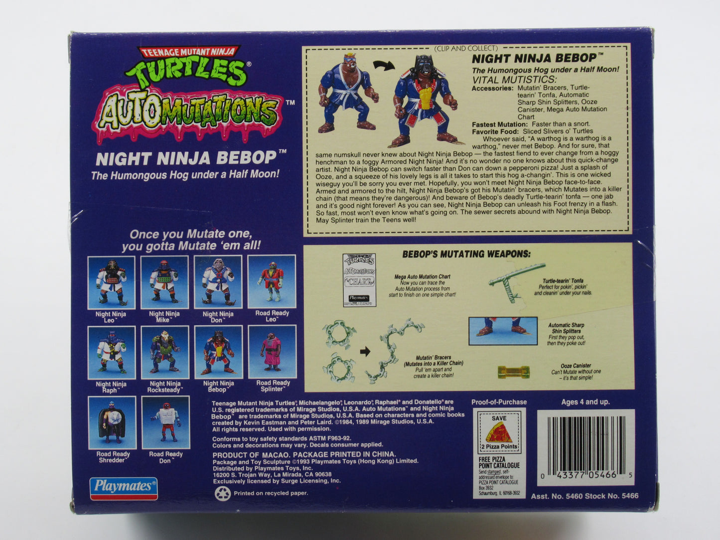 TMNT Night Ninja Bebop Automutations 4.5" Figure Teenage Mutant Ninja Turtles - Playmates (1993)