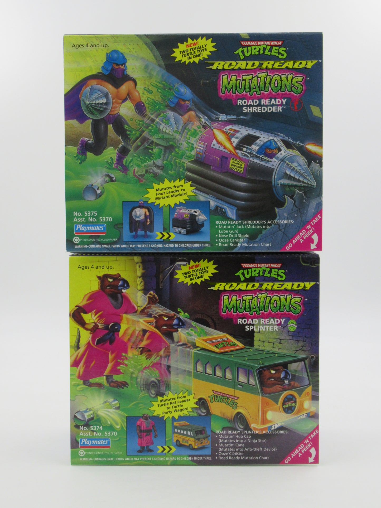 TMNT Splinter & Shredder Road Ready Mutations 4.5" Figures Teenage Mutant Ninja Turtles - Playmates (1993)