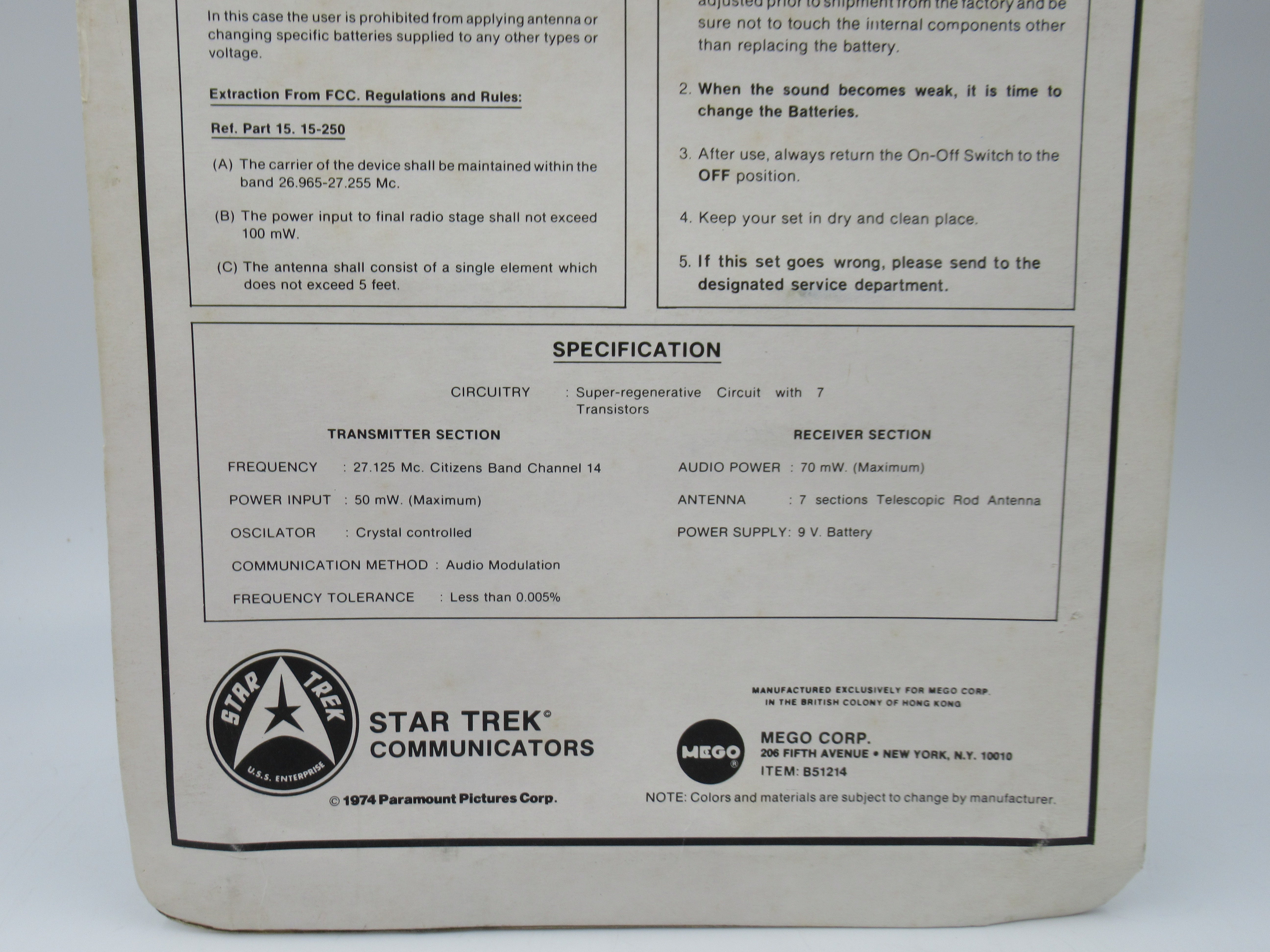 STAR TREK Communicators/Walkie Talkies Set - Mego (1976) Sealed Vintage Toy