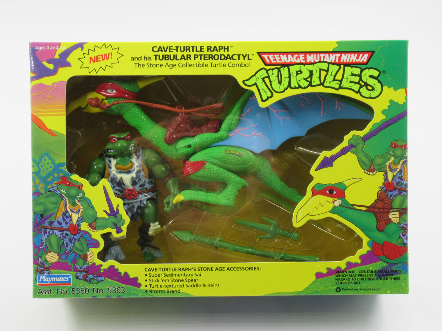 TMNT Cave-Turtle Raph and His Tubular Pterodactyl 4" Figure Teenage Mutant Ninja Turtles - Playmates (1993)