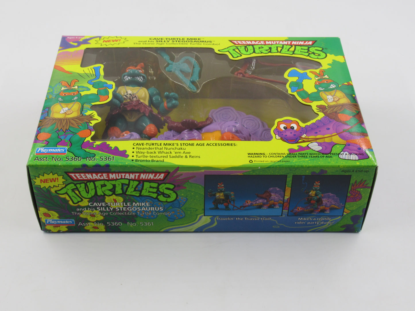 TMNT Cave-Turtle Mike and His Silly Stegosaurus 4" Figure Teenage Mutant Ninja Turtles - Playmates (1993)