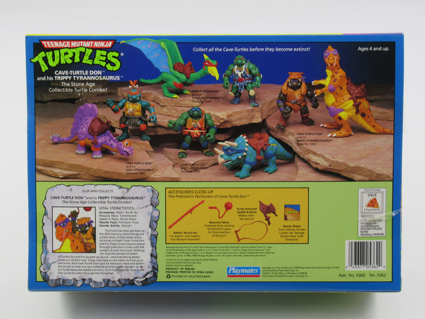 TMNT Cave-Turtle Don and his Trippy Tyrannosaurus 4" Figure Teenage Mutant Ninja Turtles - Playmates (1993)