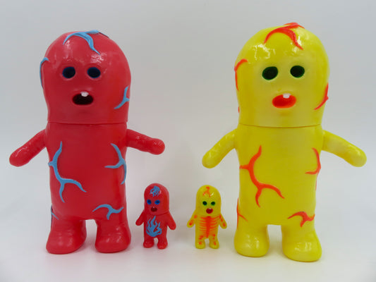 MENTA-KUN Red & Yellow Sofubi Figure Set - Yukinori Dehara (2005) Loose Japanese Vinyl Art Toys