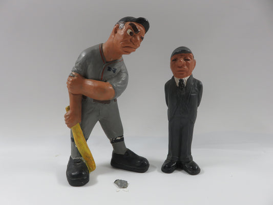 VINTAGE Baseball Umpire & Batter Figure Set - L. L. Rittgers (c. 1940s) Collectible Sport Chalkware Statuettes