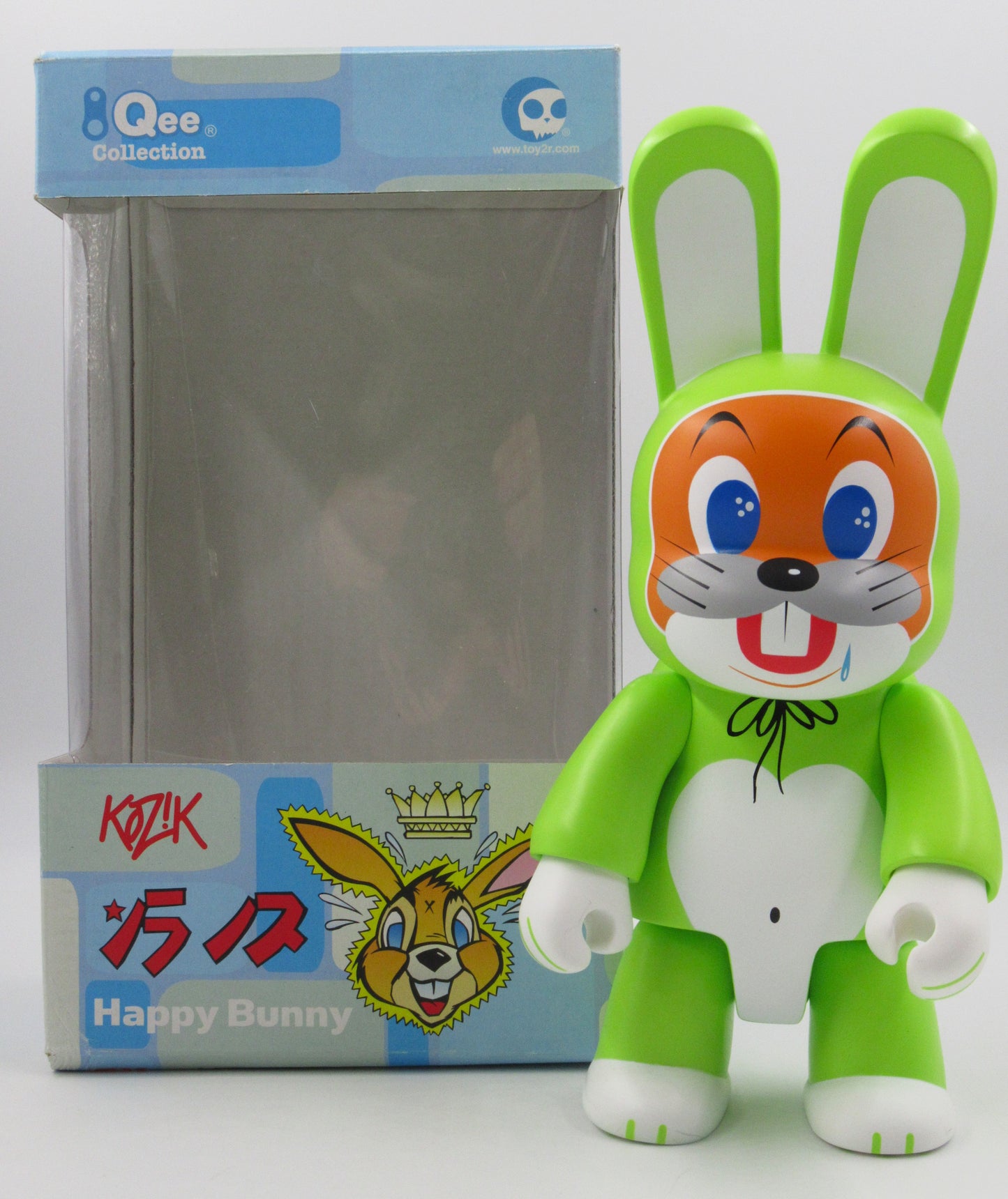 QEE COLLECTION Happy Bunny (Green) 10" Vinyl Figure - Frank Kozik x Toy2R (2006) Designer Art Toy