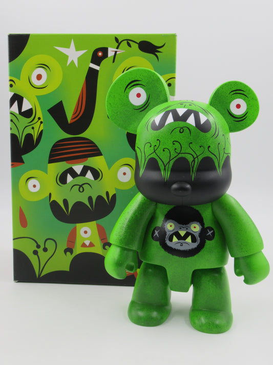 QEE COLLECTION Green Deco Virus 8" Bear Vinyl Figure - Tim Biskup x Toy2R (2004) Designer Art Toy