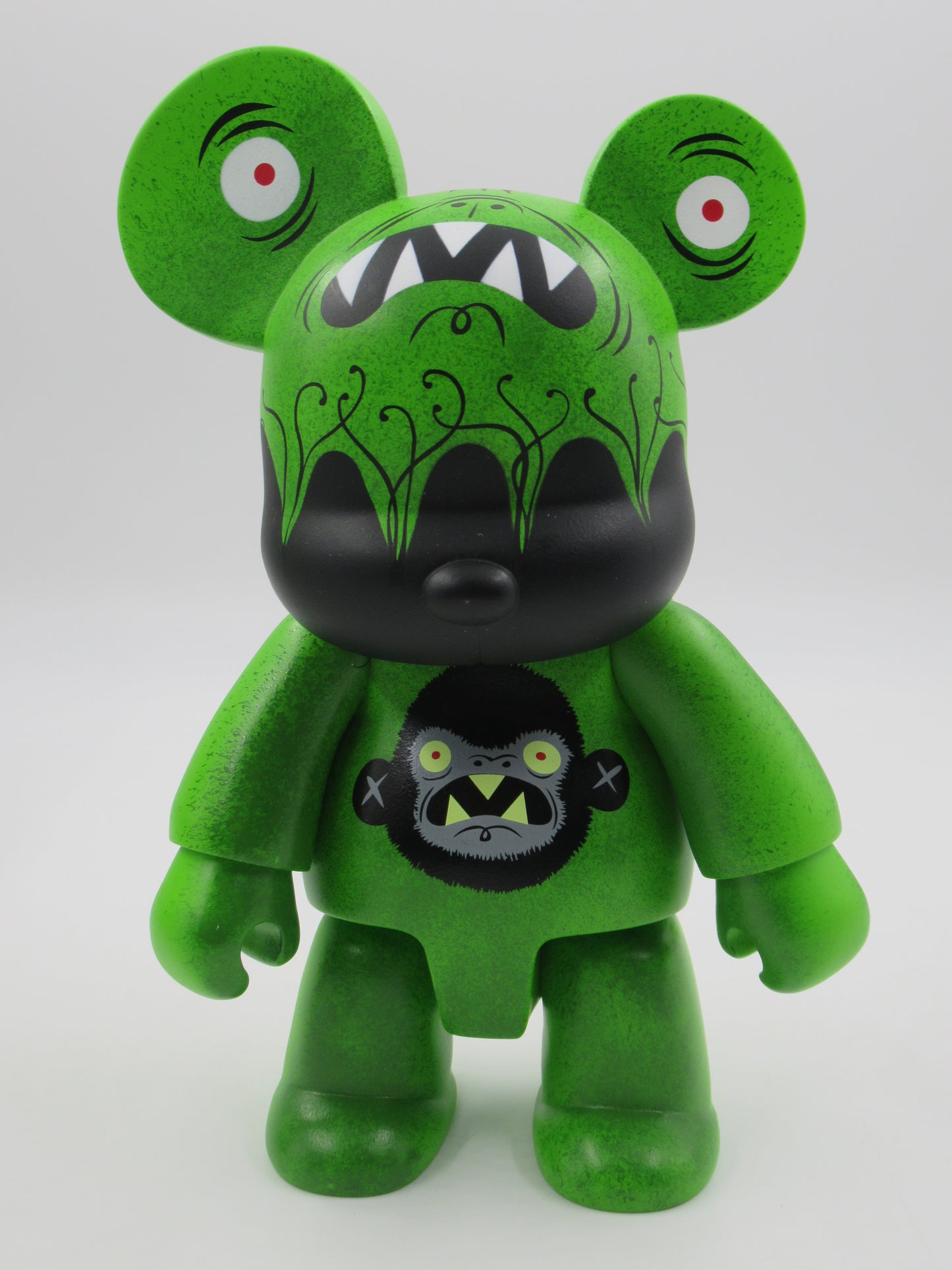 QEE COLLECTION Green Deco Virus 8" Bear Vinyl Figure - Tim Biskup x Toy2R (2004) Designer Art Toy