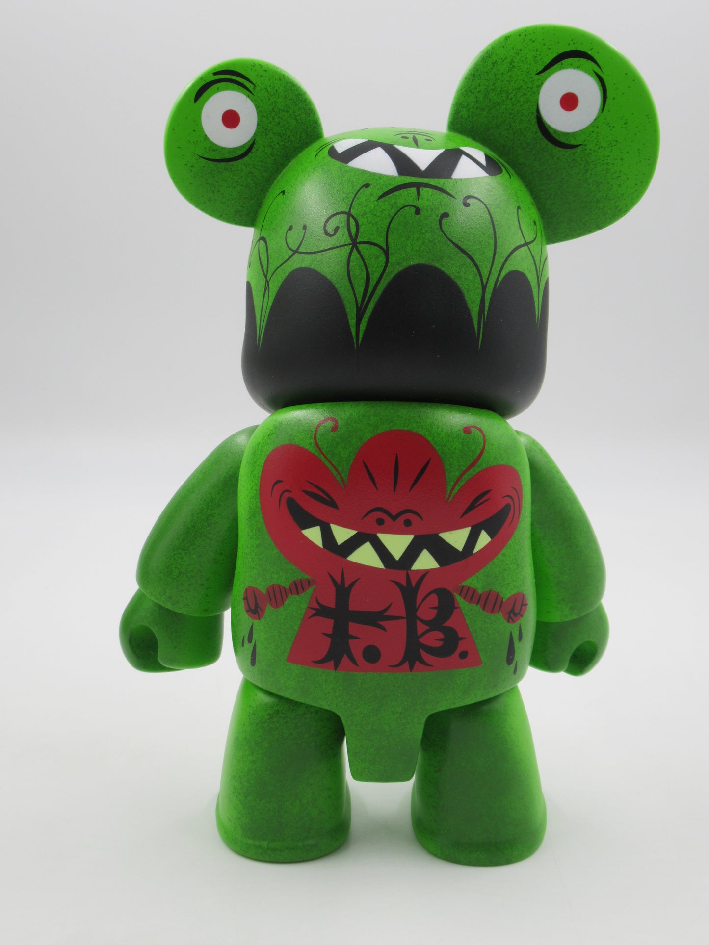 QEE COLLECTION Green Deco Virus 8" Bear Vinyl Figure - Tim Biskup x Toy2R (2004) Designer Art Toy