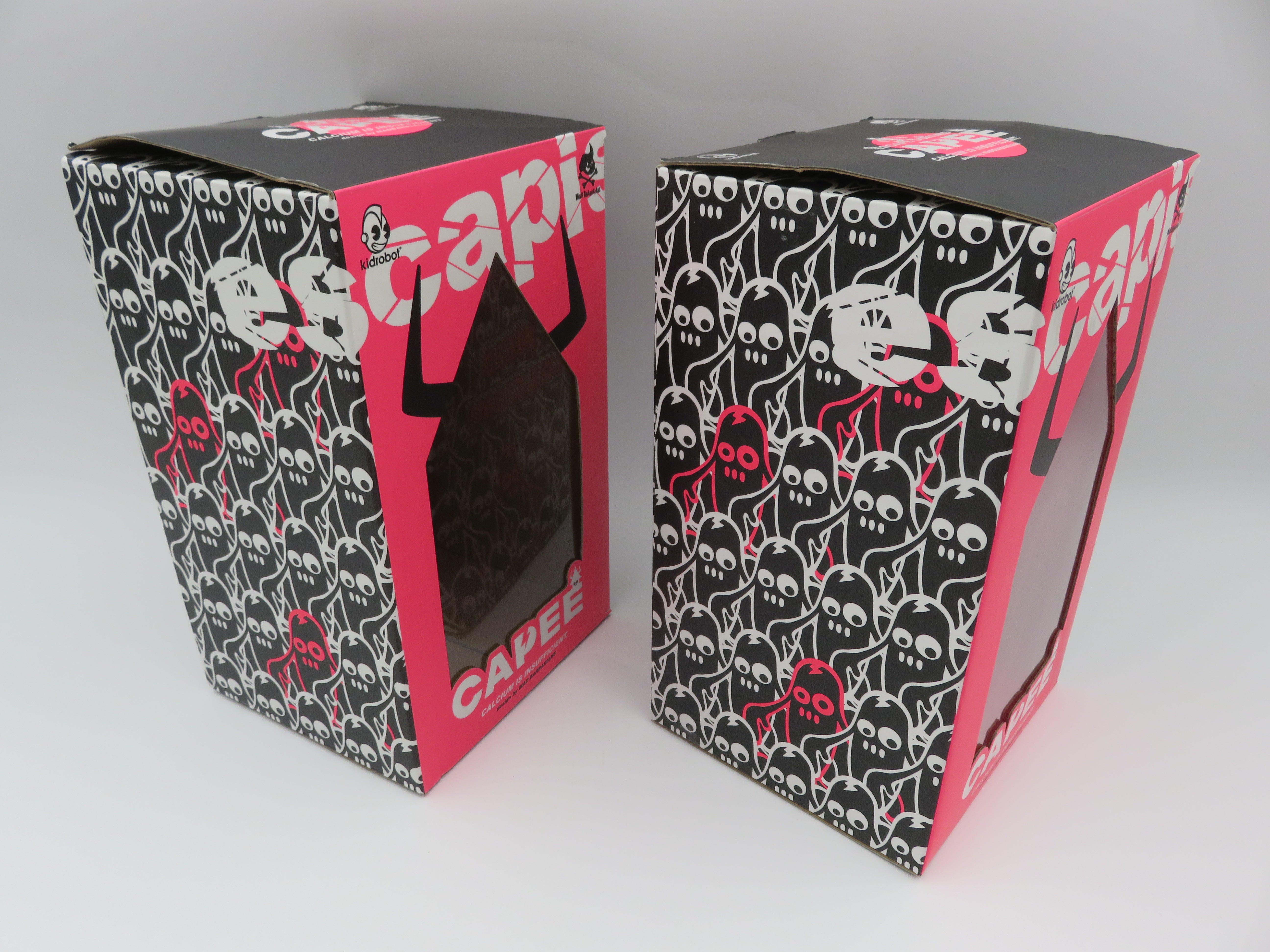 ESCAPE DOKURO Capee Pink & White Flocked Vinyl Figures - Mad Barbarians x Kidrobot (2008) Designer Art Toy