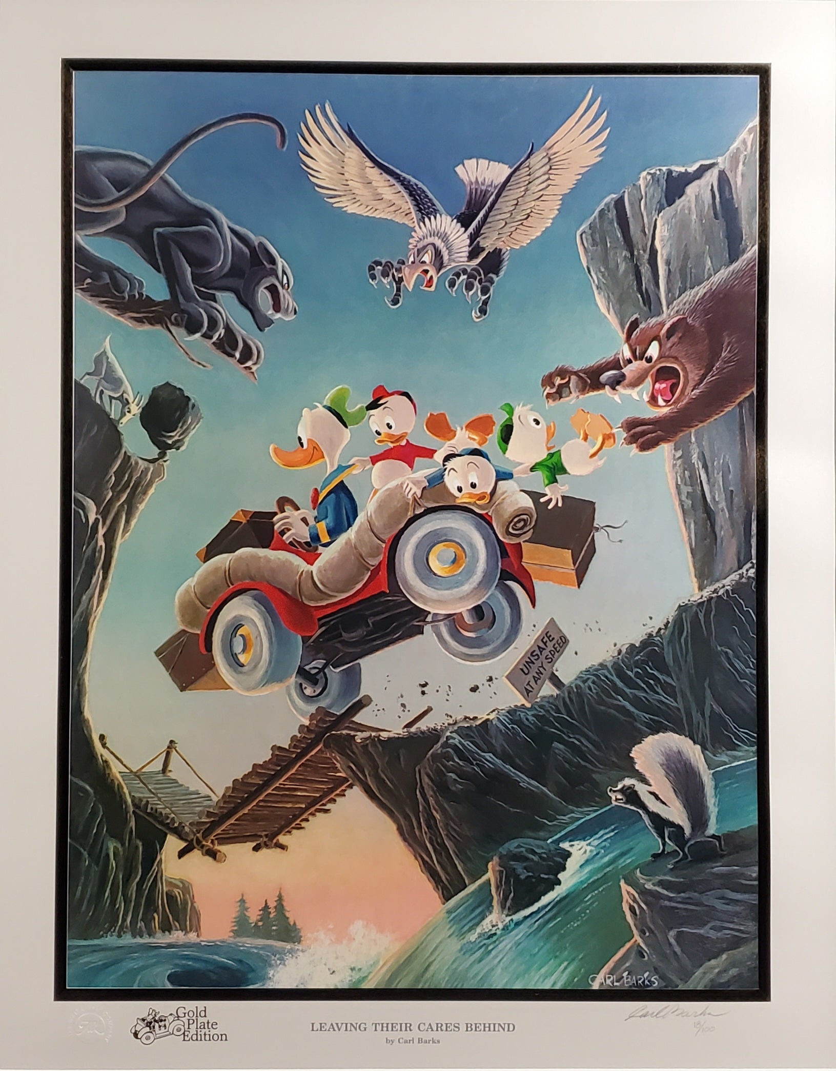 Donald Duck Leaving Their Cares Behind Carl Barks Signed Gold Plate Edition