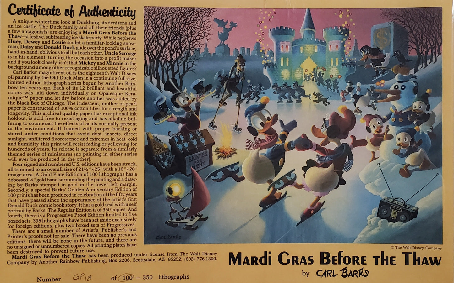 Mardi Gras Before The Thaw Carl Barks Signed Gold Plate Edition