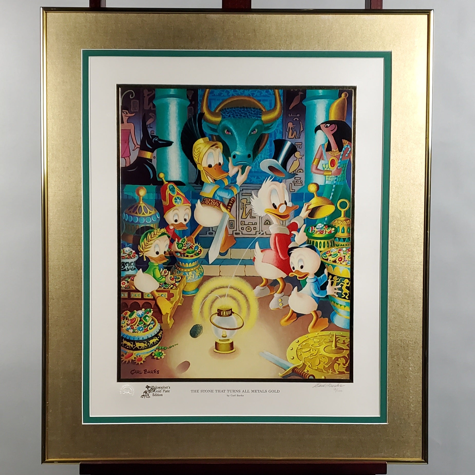 Donald Duck and Uncle Scrooge Stone That Turns All Metals Gold Carl Barks Signed Gold Plate Edition