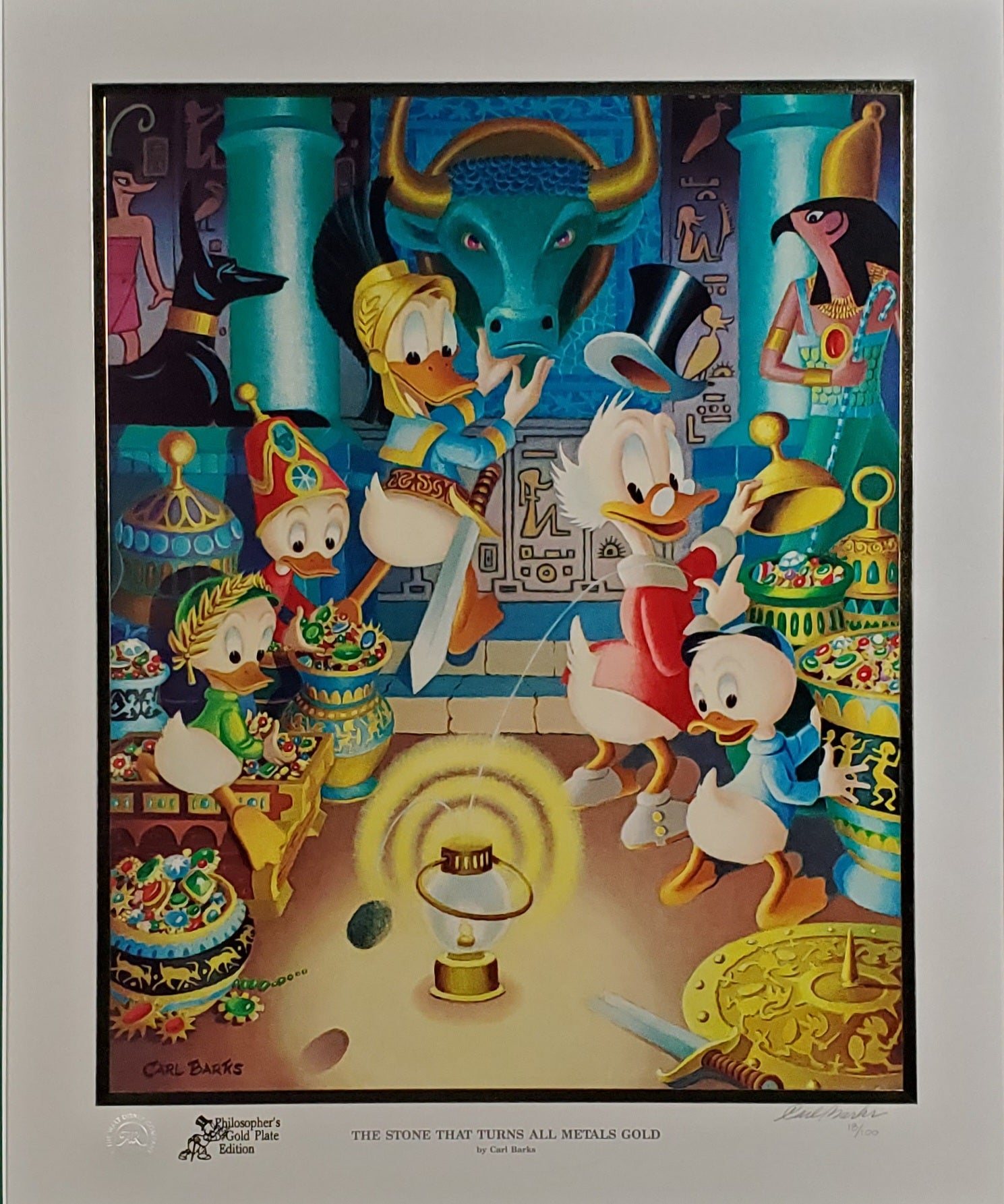 Donald Duck and Uncle Scrooge Stone That Turns All Metals Gold Carl Barks Signed Gold Plate Edition