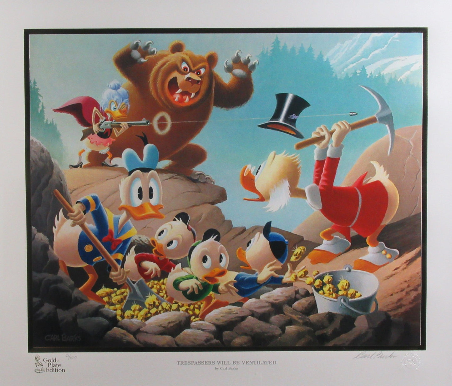 Donald Duck and Uncle Scrooge Trespassers Will Be Ventilated Carl Barks Signed Gold Plate Edition