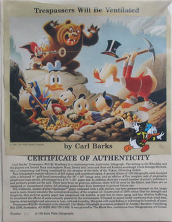 Donald Duck and Uncle Scrooge Trespassers Will Be Ventilated Carl Barks Signed Gold Plate Edition