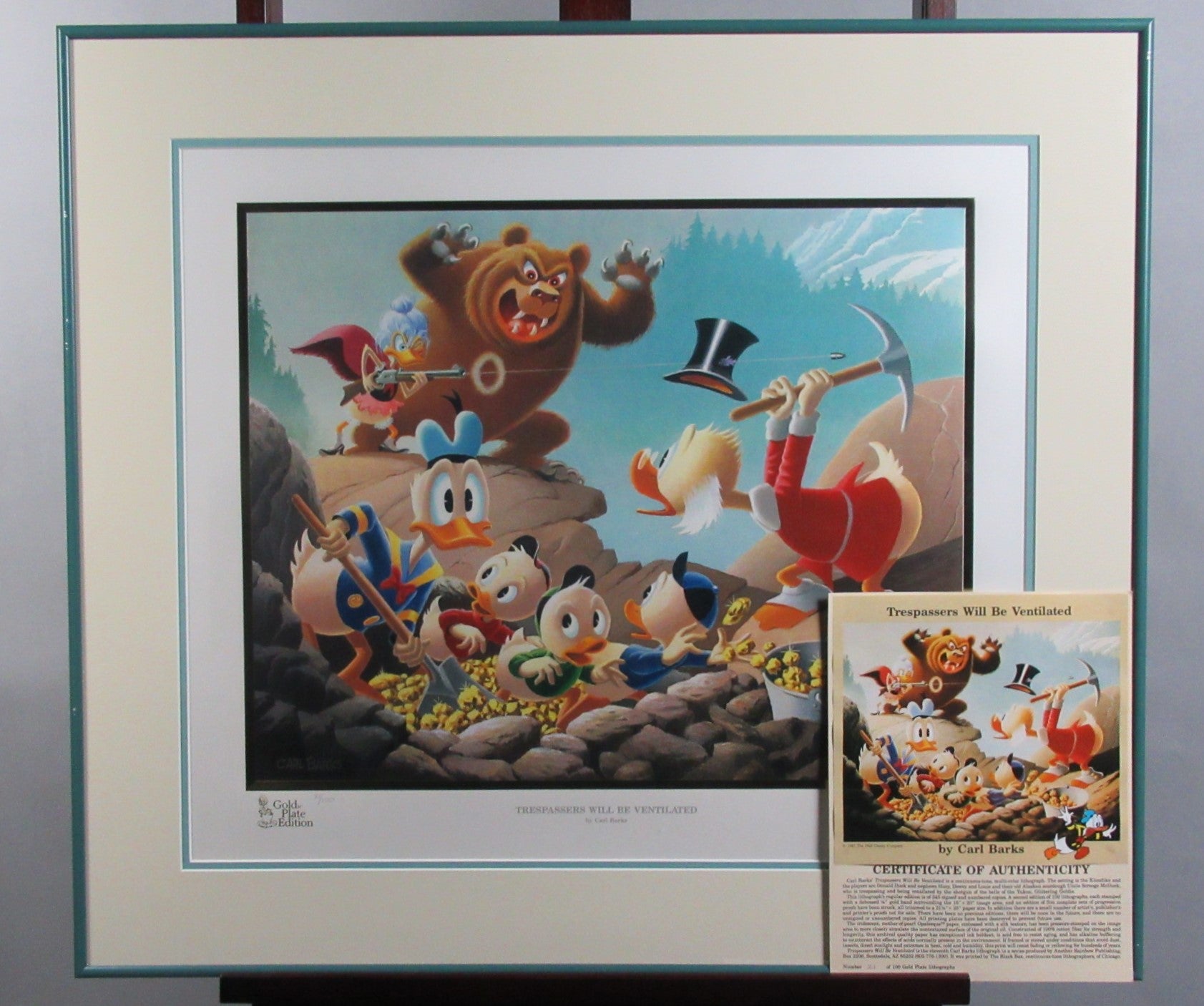 Donald Duck and Uncle Scrooge Trespassers Will Be Ventilated Carl Barks Signed Gold Plate Edition