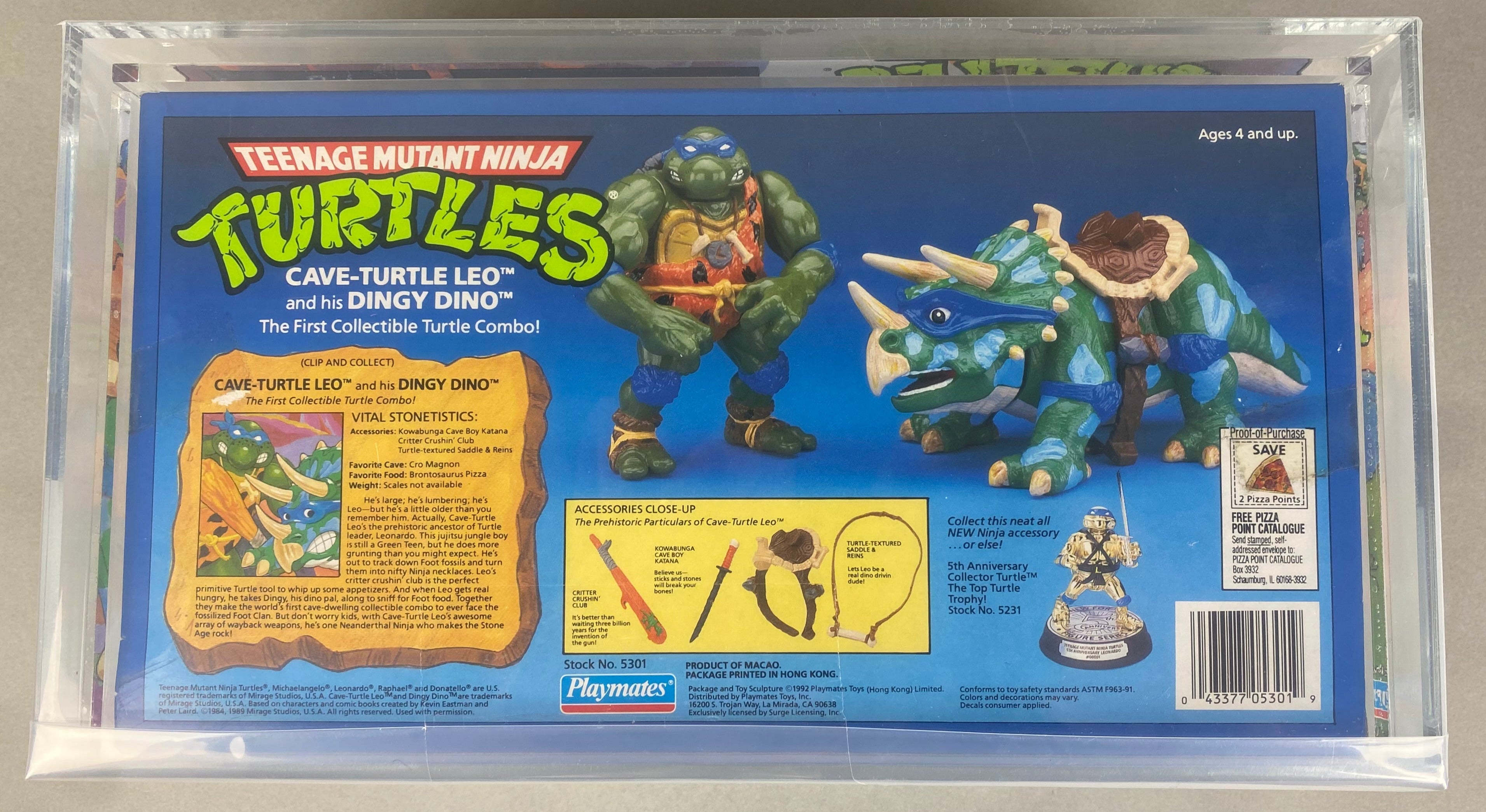 Teenage Mutant Ninja Turtles Cave Turtle Leo and Dingy Dingo Boxed Figure graded AFA 75. Back photo.