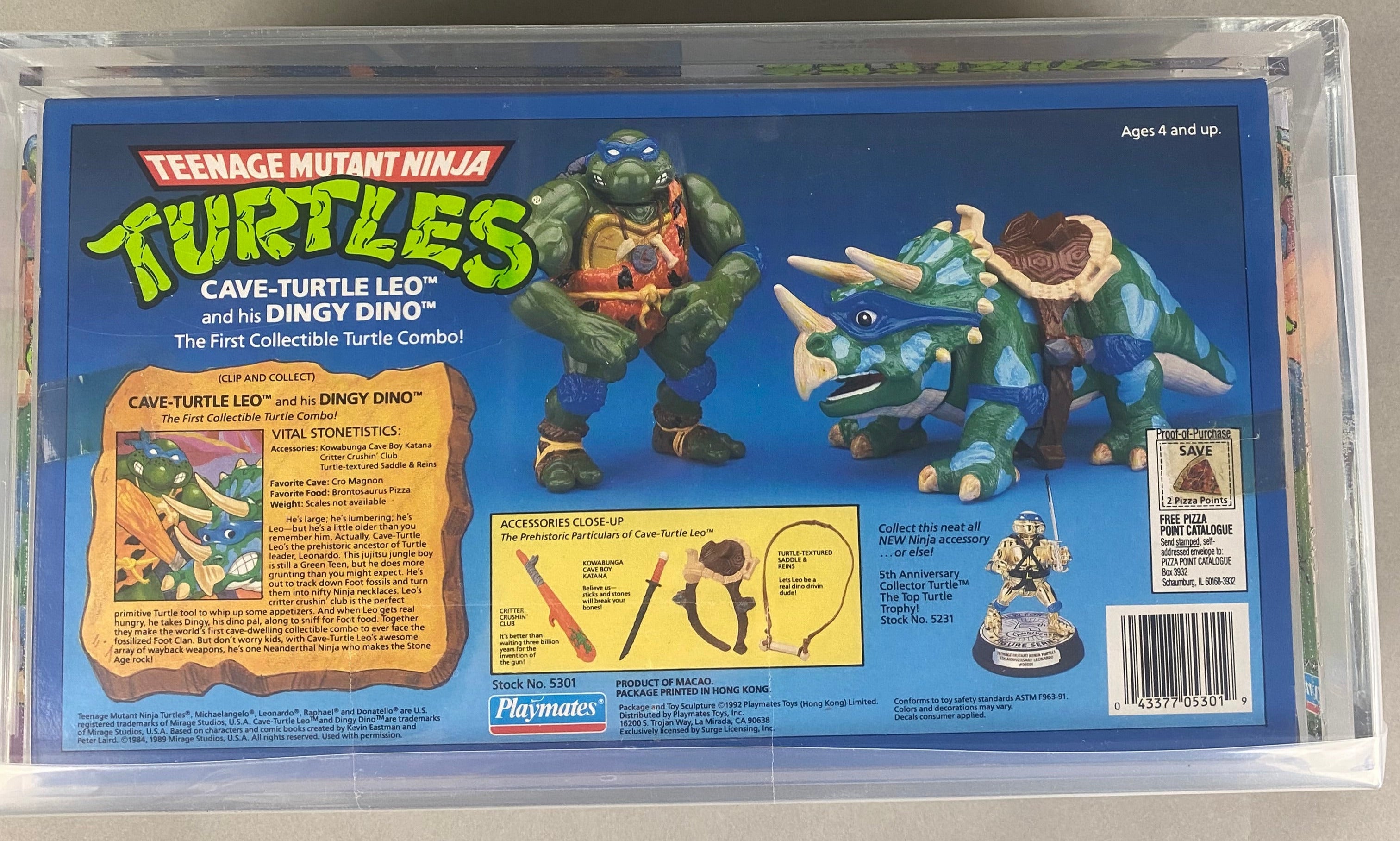 Teenage Mutant Ninja Turtles Cave Turtle Leo and Dingy Dingo Boxed Figure graded AFA 75+.  Back photo.