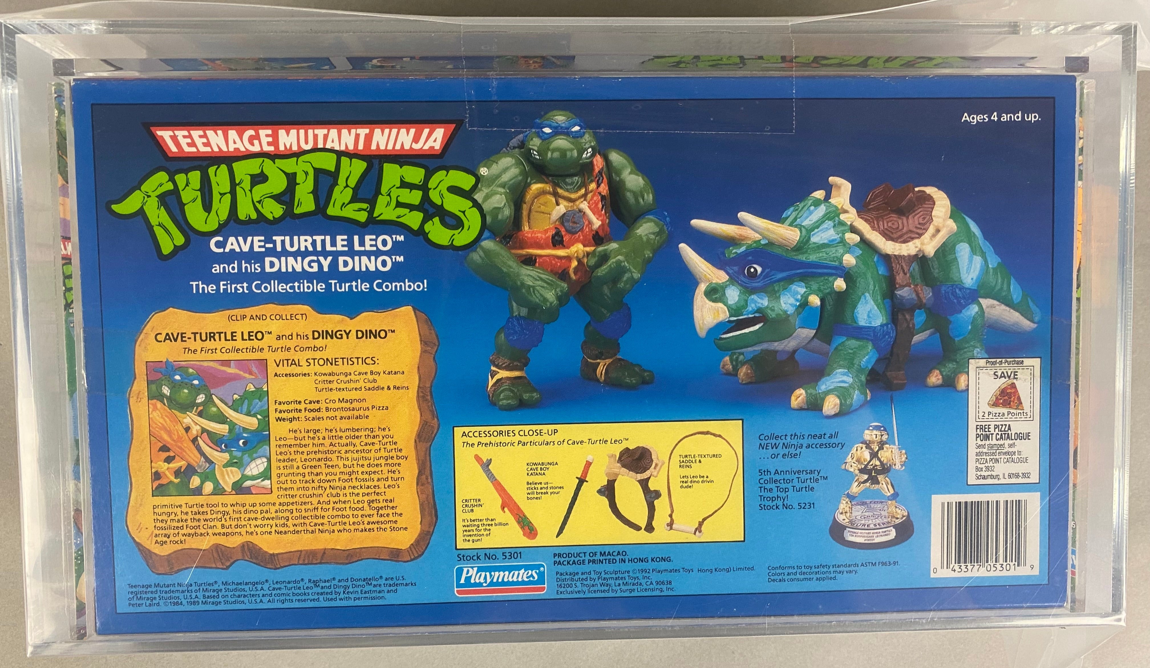 Teenage Mutant Ninja Turtles Cave Turtle Leo and Dingy Dingo Boxed Figure graded AFA 80. Back photo.