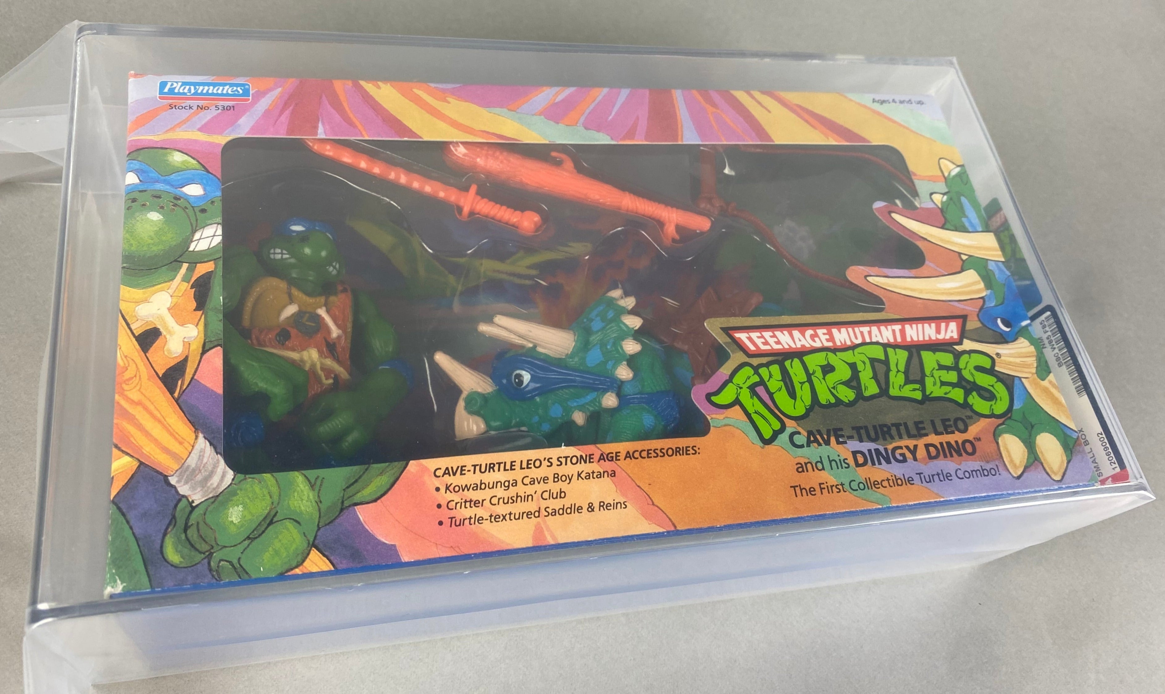 Teenage Mutant Ninja Turtles Cave Turtle Leo and Dingy Dingo Boxed Figure graded AFA 80.  Front photo.