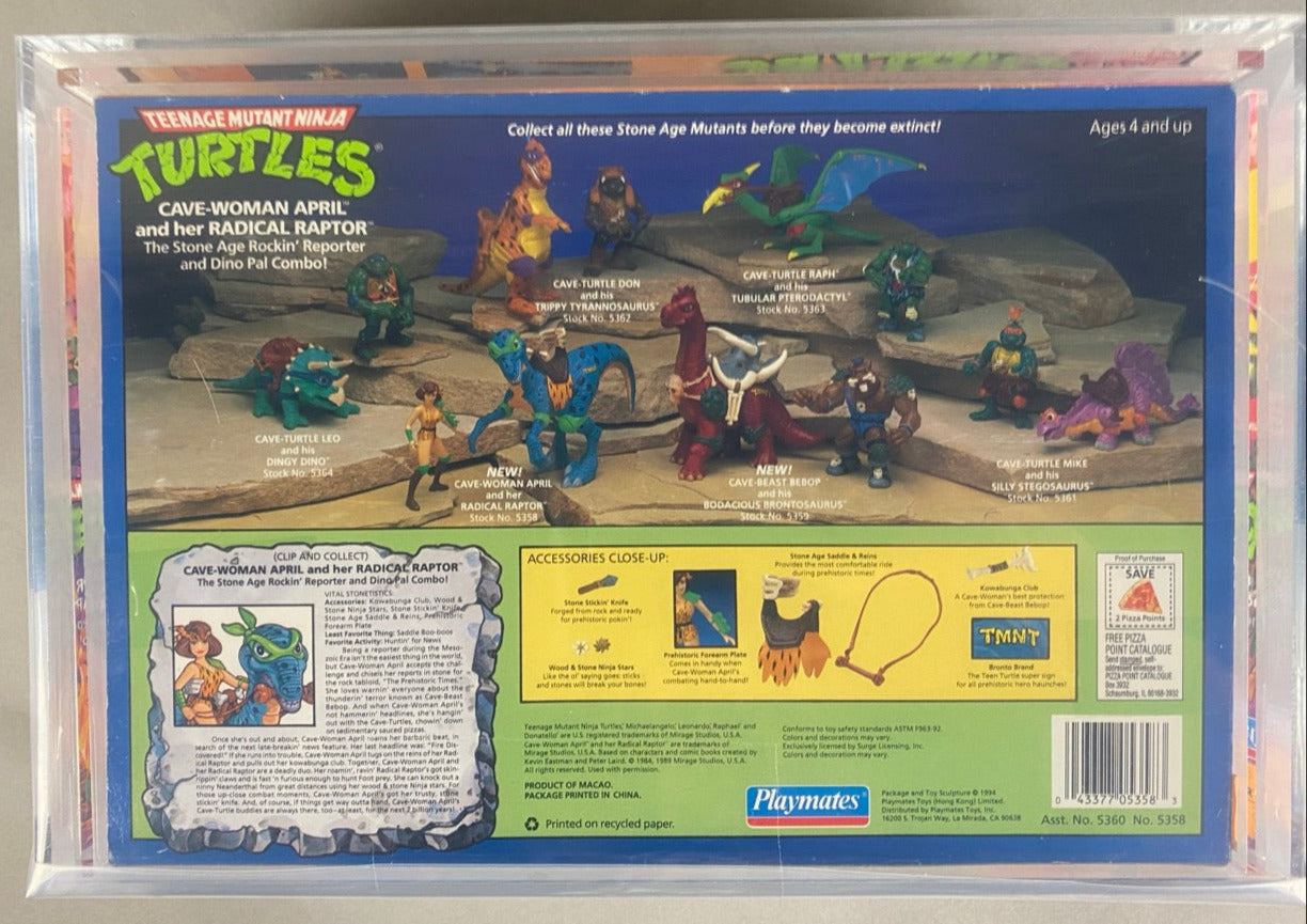 Teenage Mutant Ninja Turtles Cave Woman April and Radical Raptor graded AFA 80+. Back photo.