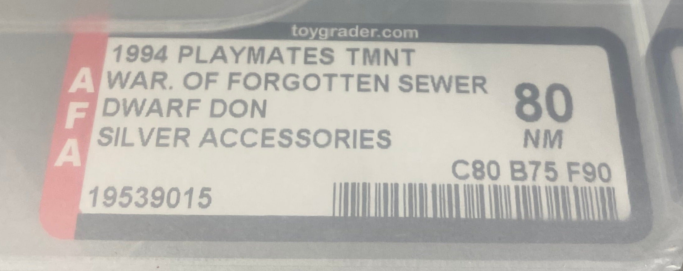 Teenage Mutant Ninja Turtles Dwarf Don of the Forgotten Sewers boxed figure AFA graded 80. Label photo close-up.