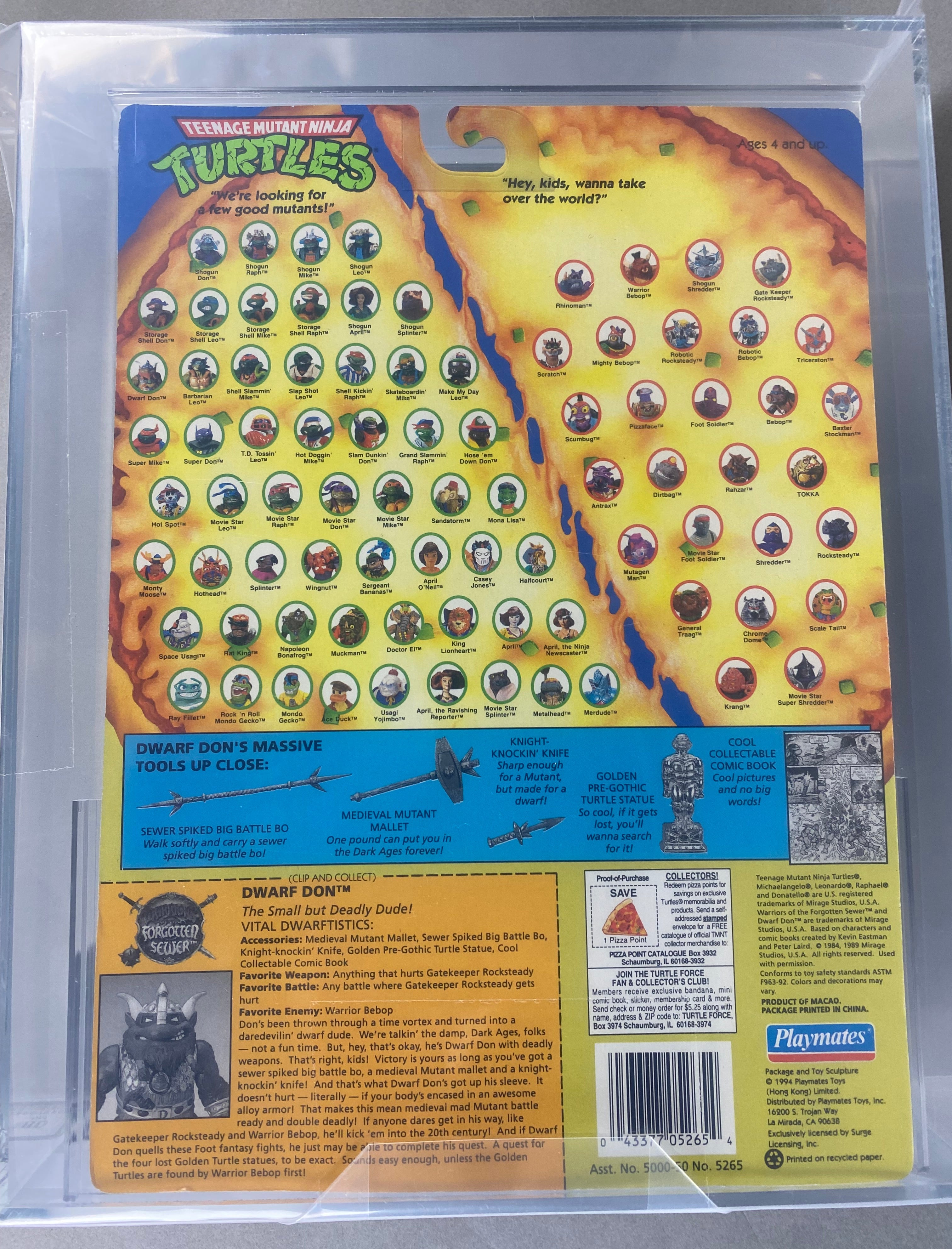 Teenage Mutant Ninja Turtles Dwarf Don of the Forgotten Sewers boxed figure AFA graded 80. Back photo.