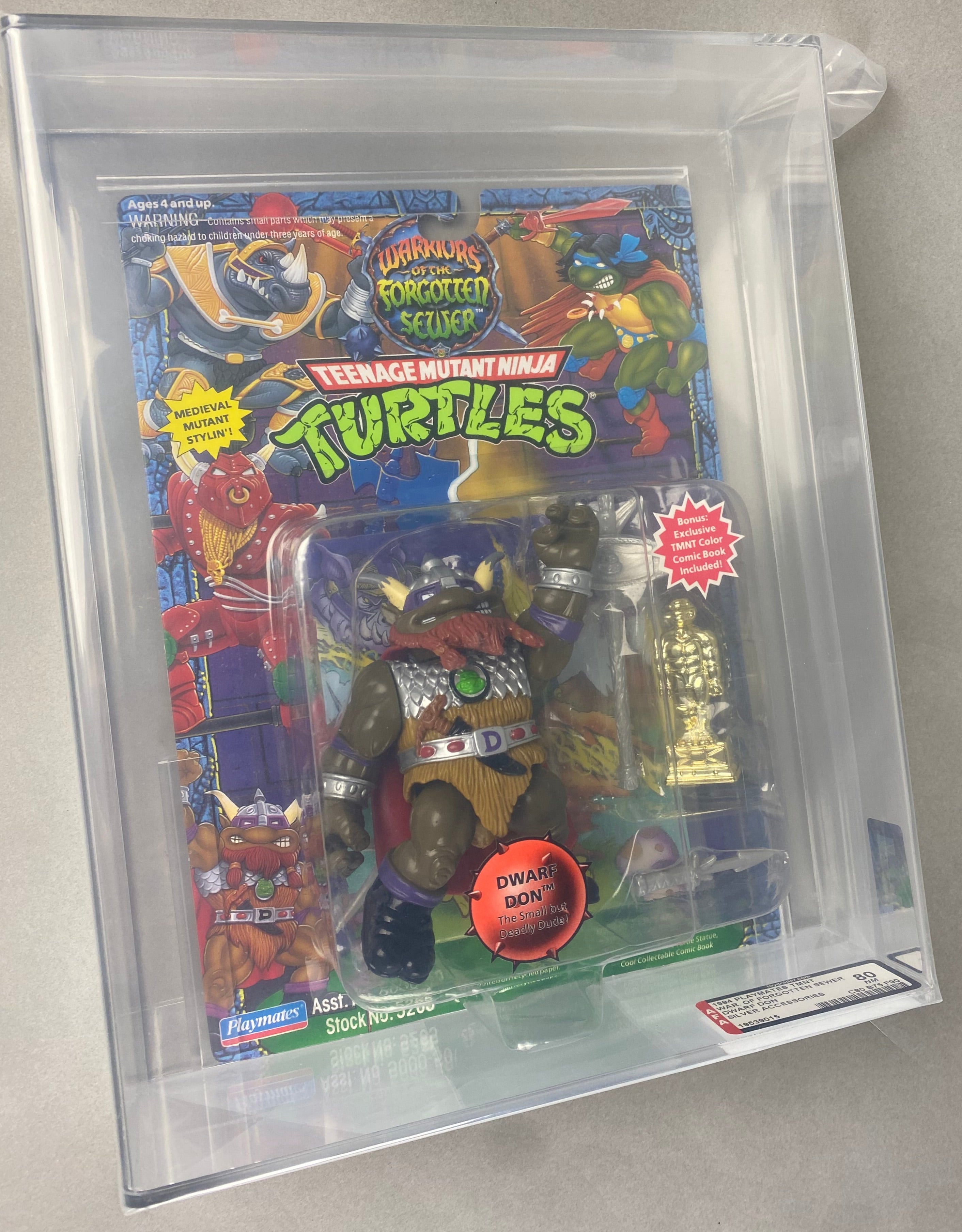 Teenage Mutant Ninja Turtles Dwarf Don of the Forgotten Sewers boxed figure AFA graded 80. Front photo.