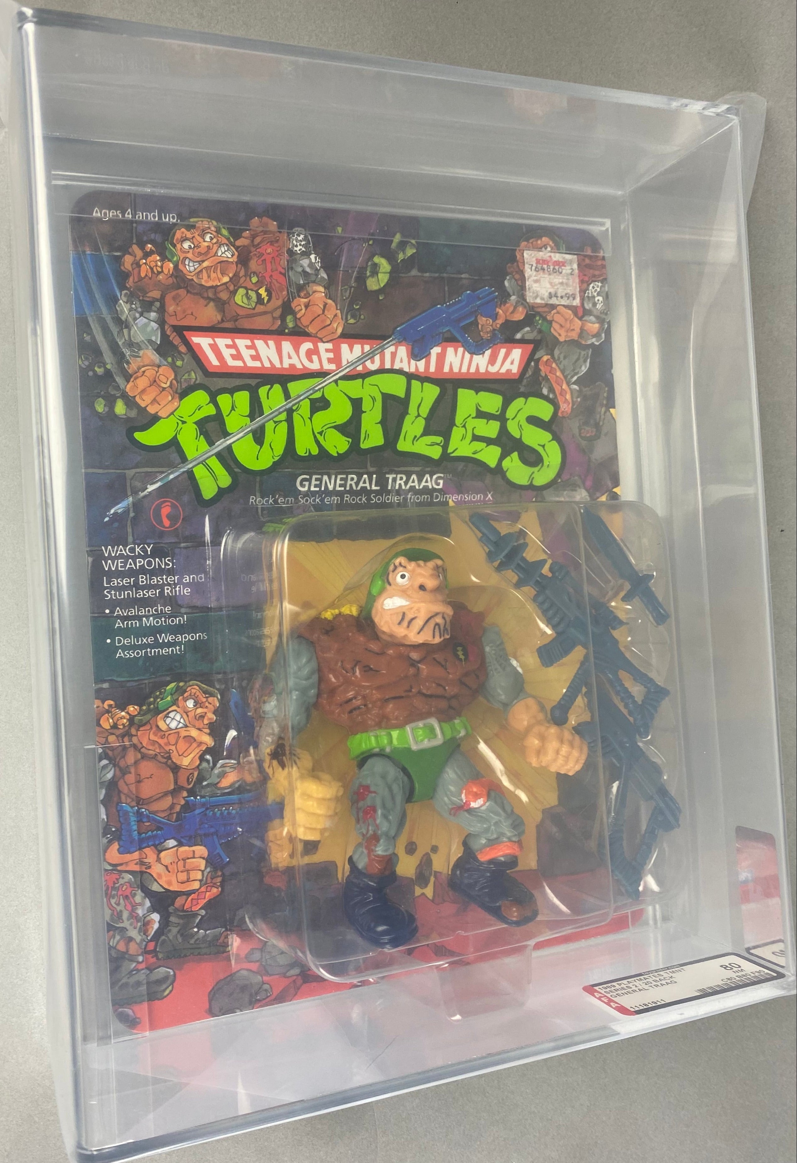 Teenage Mutant Ninja Turtles General Traag boxed figure AFA graded 80. Front photo.