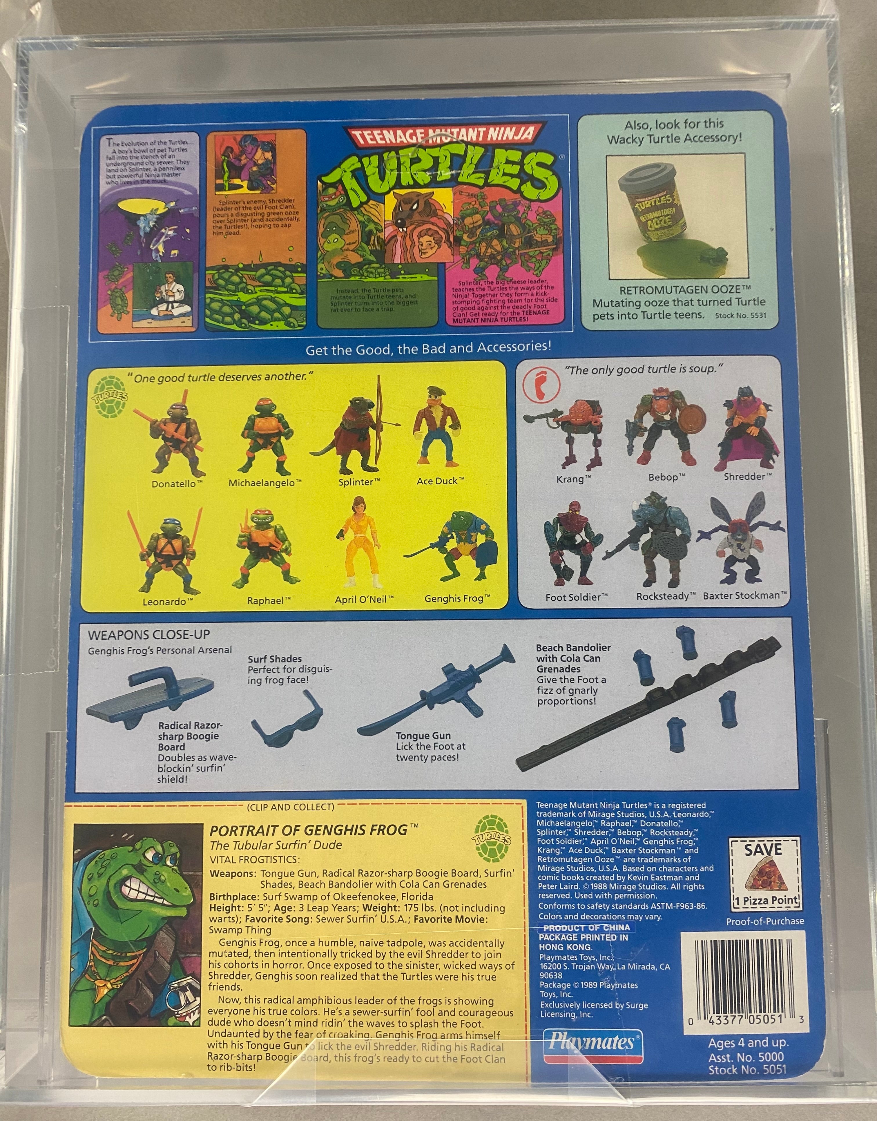 Teenage Mutant Ninja Turtles Genghis Frog boxed figure AFA graded 80. Back photo.