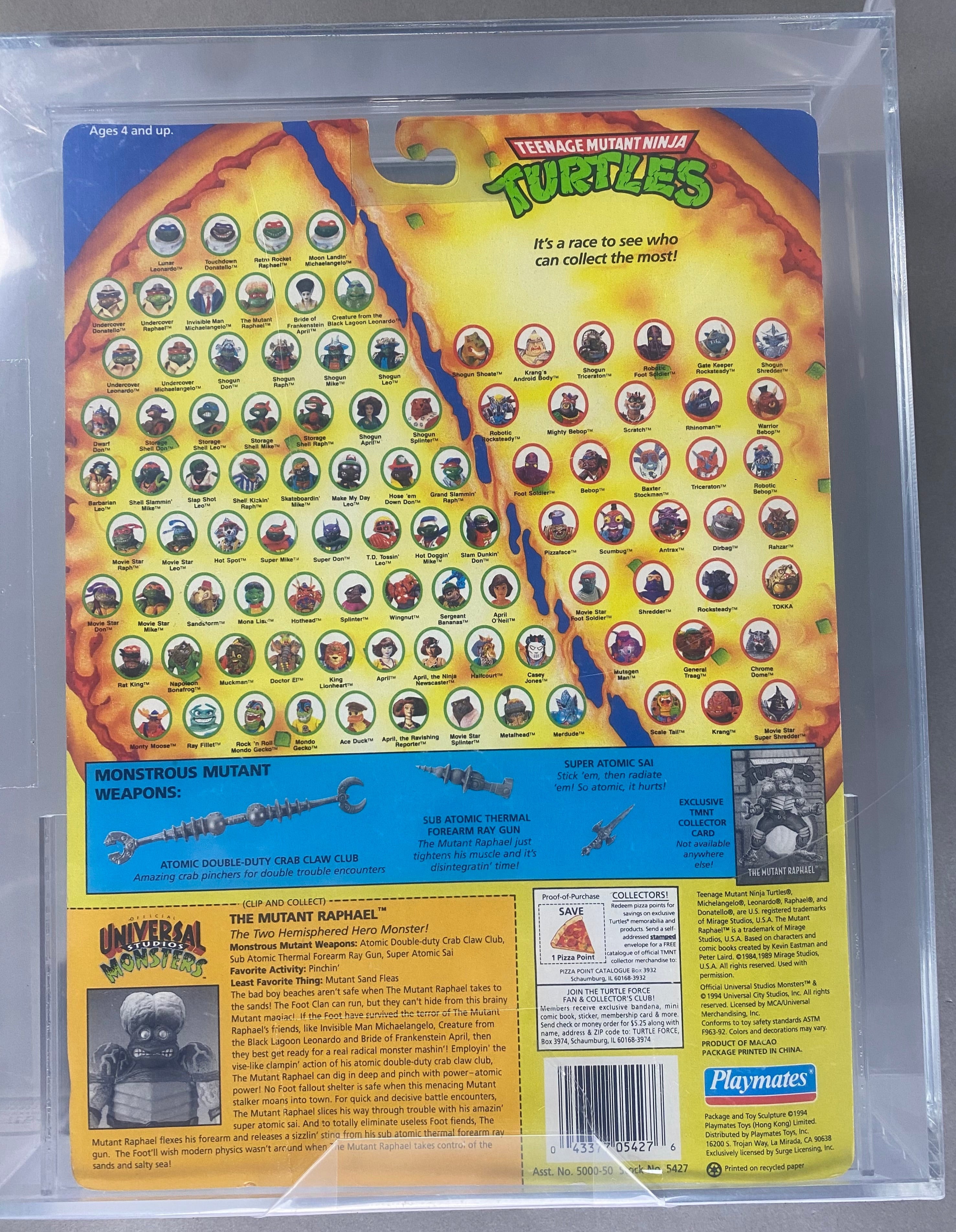 Teenage Mutant Ninja Turtles Raphael as The Mutant Universal Studios Monsters boxed figure AFA graded 75+.  Back photo.