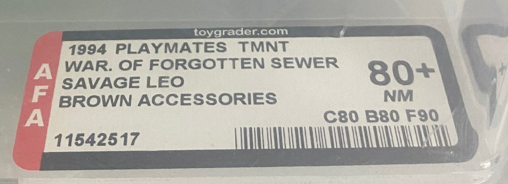 Teenage Mutant Ninja Turtles Savage Leo boxed figure AFA graded 80+.  Label photo close-up.